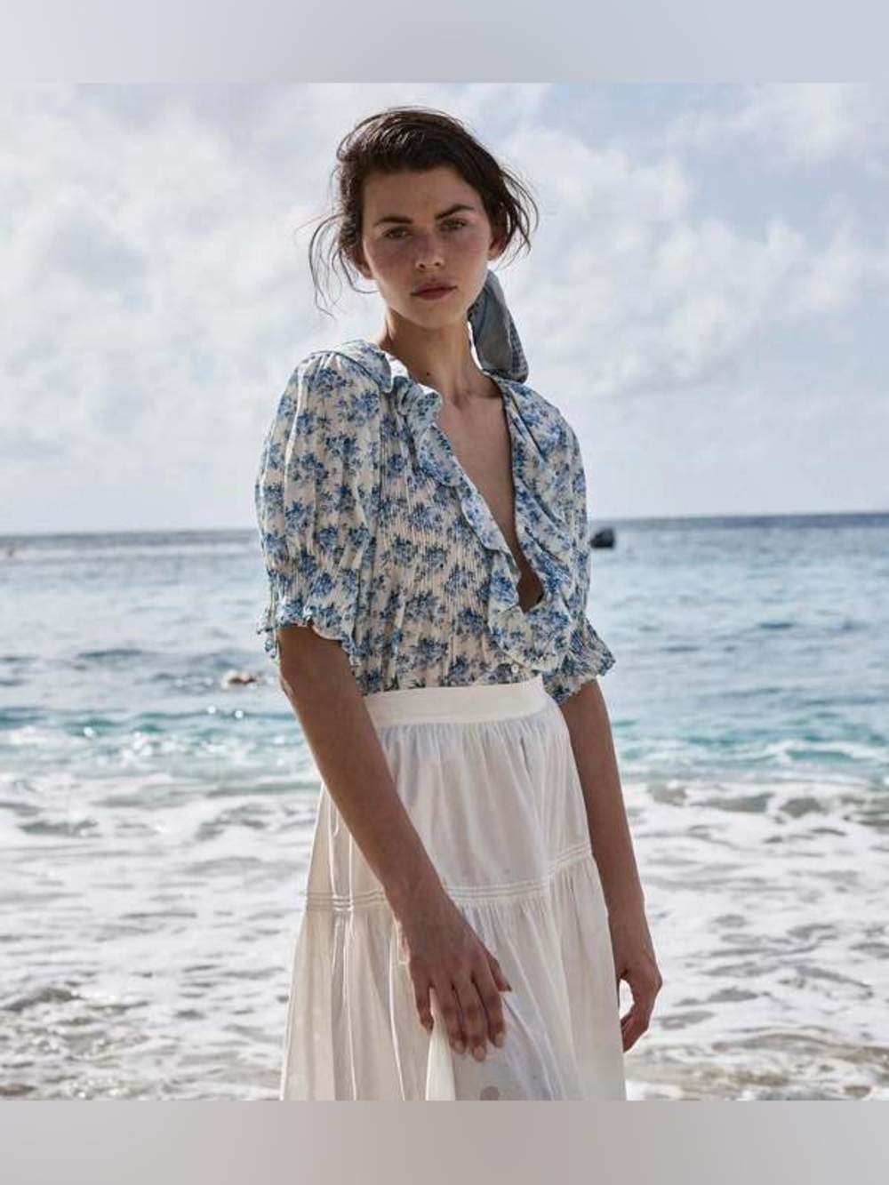 DÔEN Henri Top Bleu Rosier Floral Organic Cotton Medium NWOT